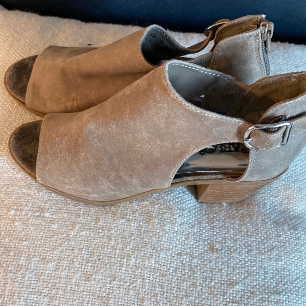 Swede open toe booties used